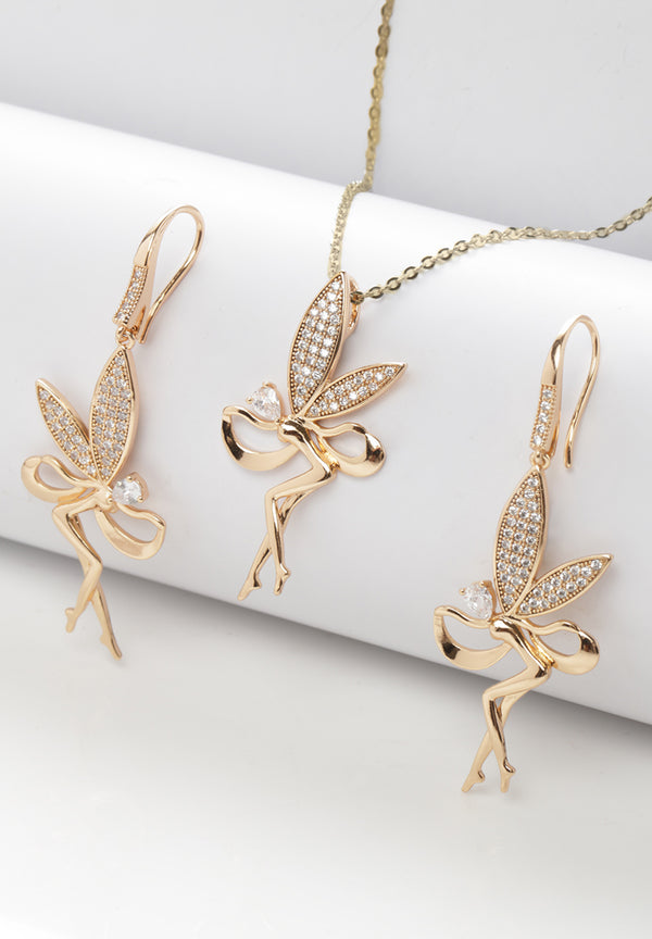 Zestaw kolczyków z wisiorkami z cyrkoniami i aniołami