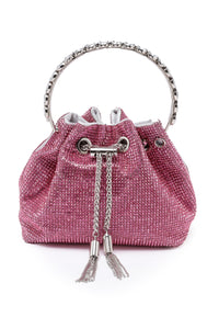 Clutch de hombro con tachuelas de cristal rosa