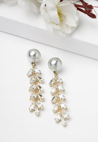 White Long Tipped With Pearl Earrings