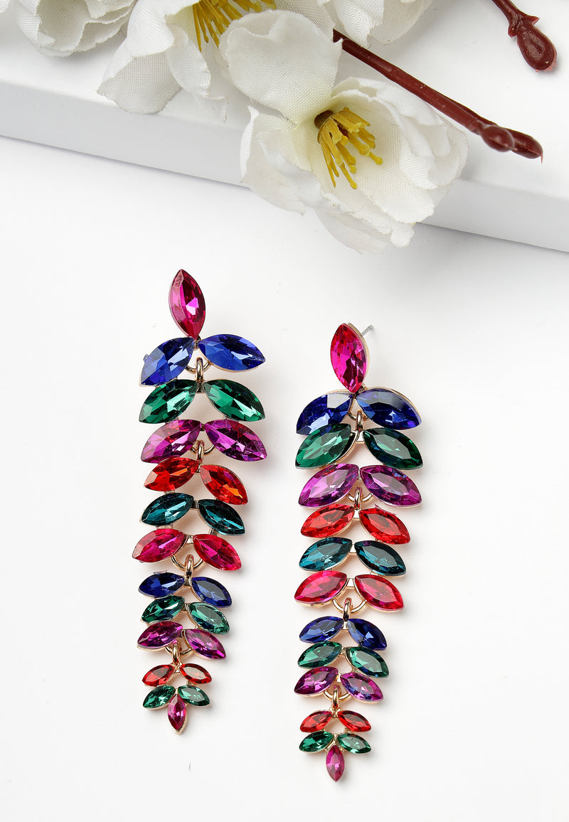 Multicolored Cascading Leaf-Shaped Drop Earrings