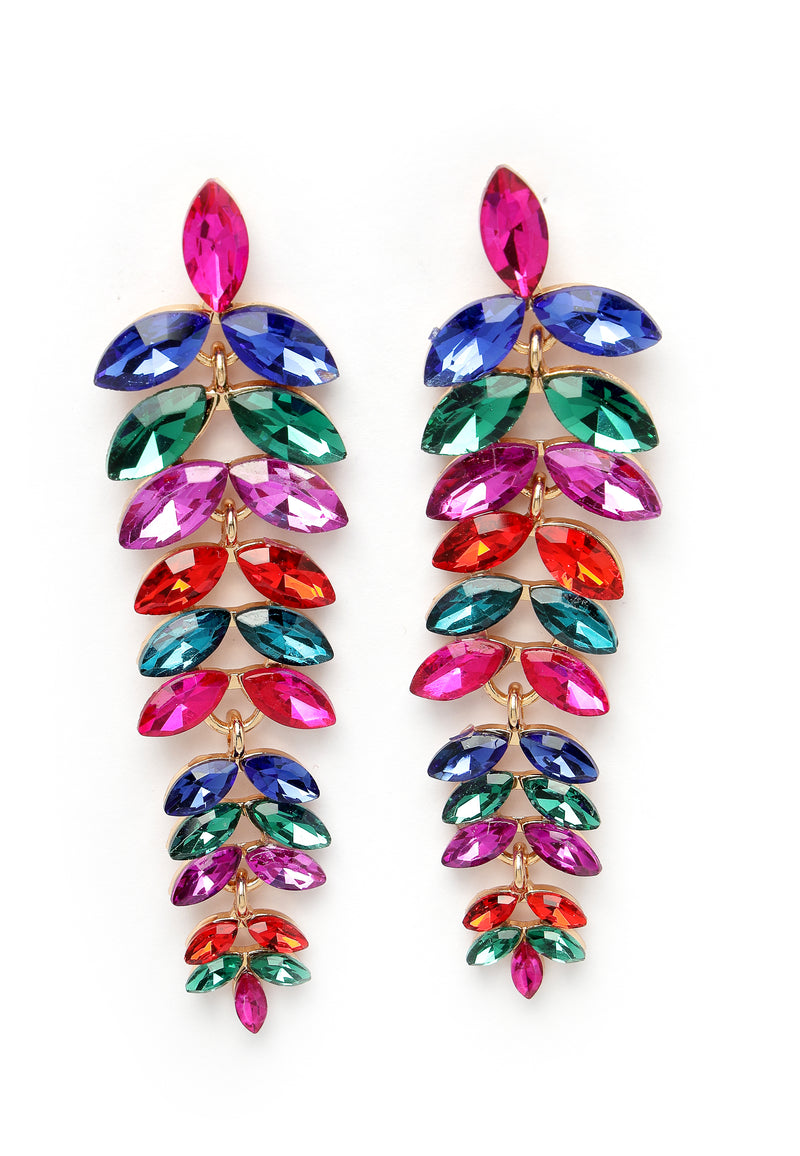 Multicolored Cascading Leaf-Shaped Drop Earrings