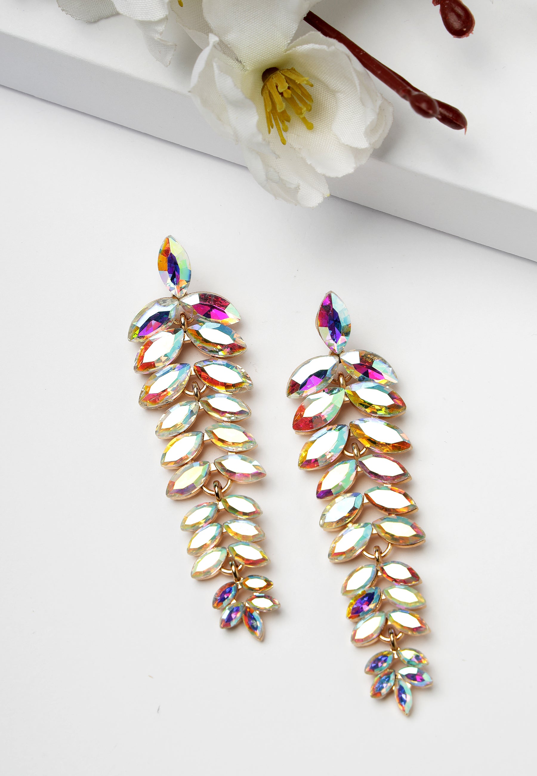 Multicolored Cascading Leaf-Shaped Drop Earrings