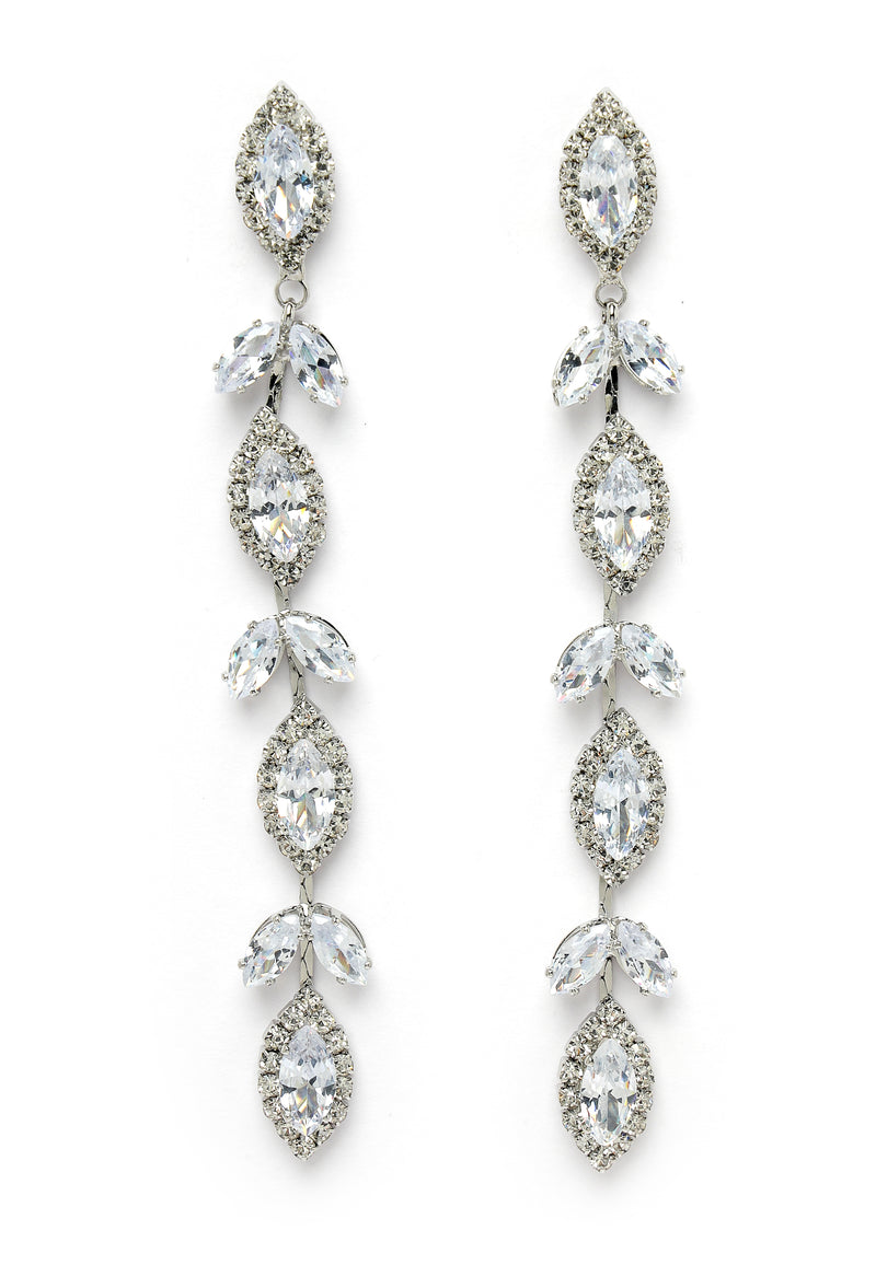 Silver-Coloured Linear Pear-Shaped Drop Earrings