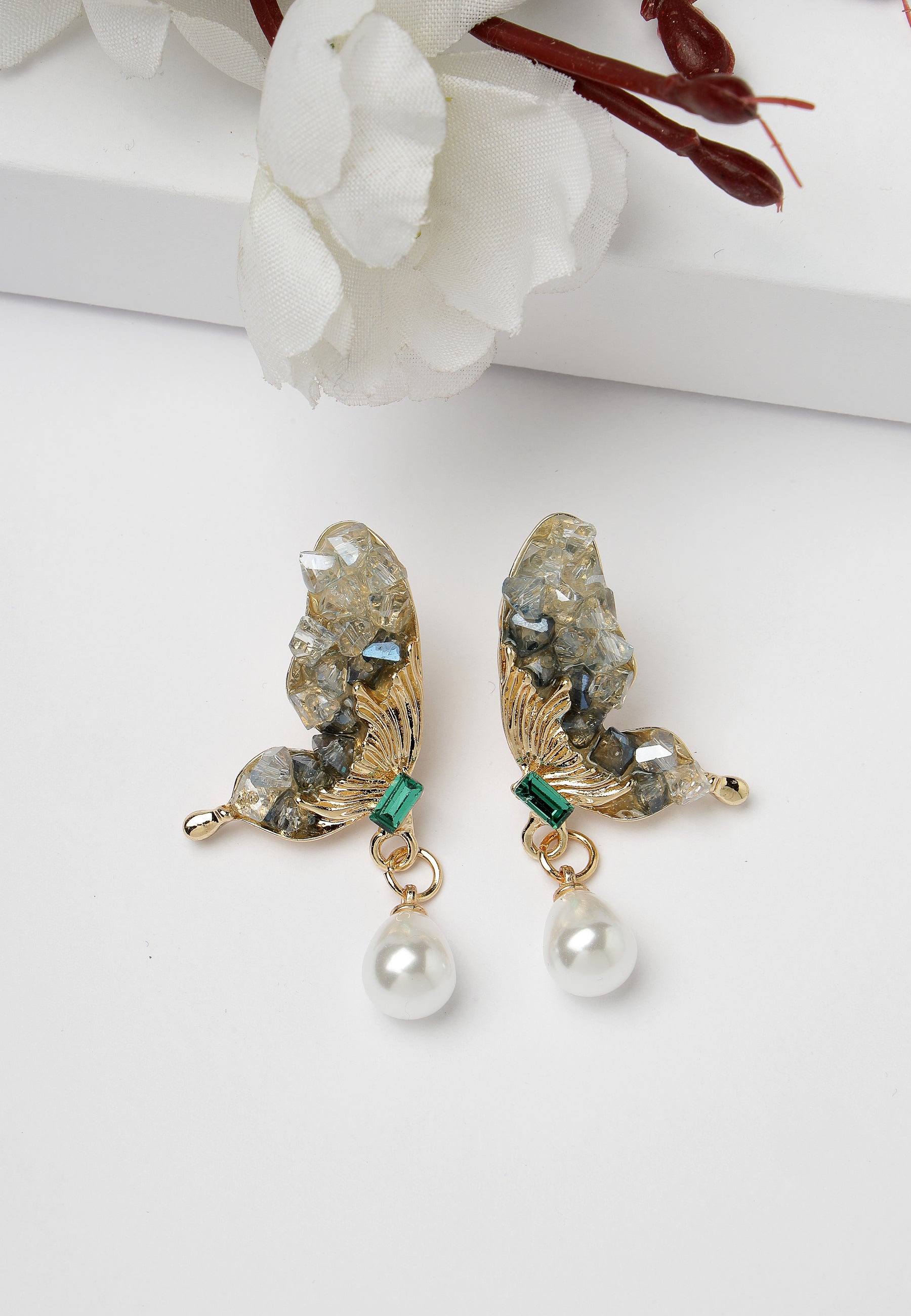 Whimsy Grey Butterfly Drop Earrings