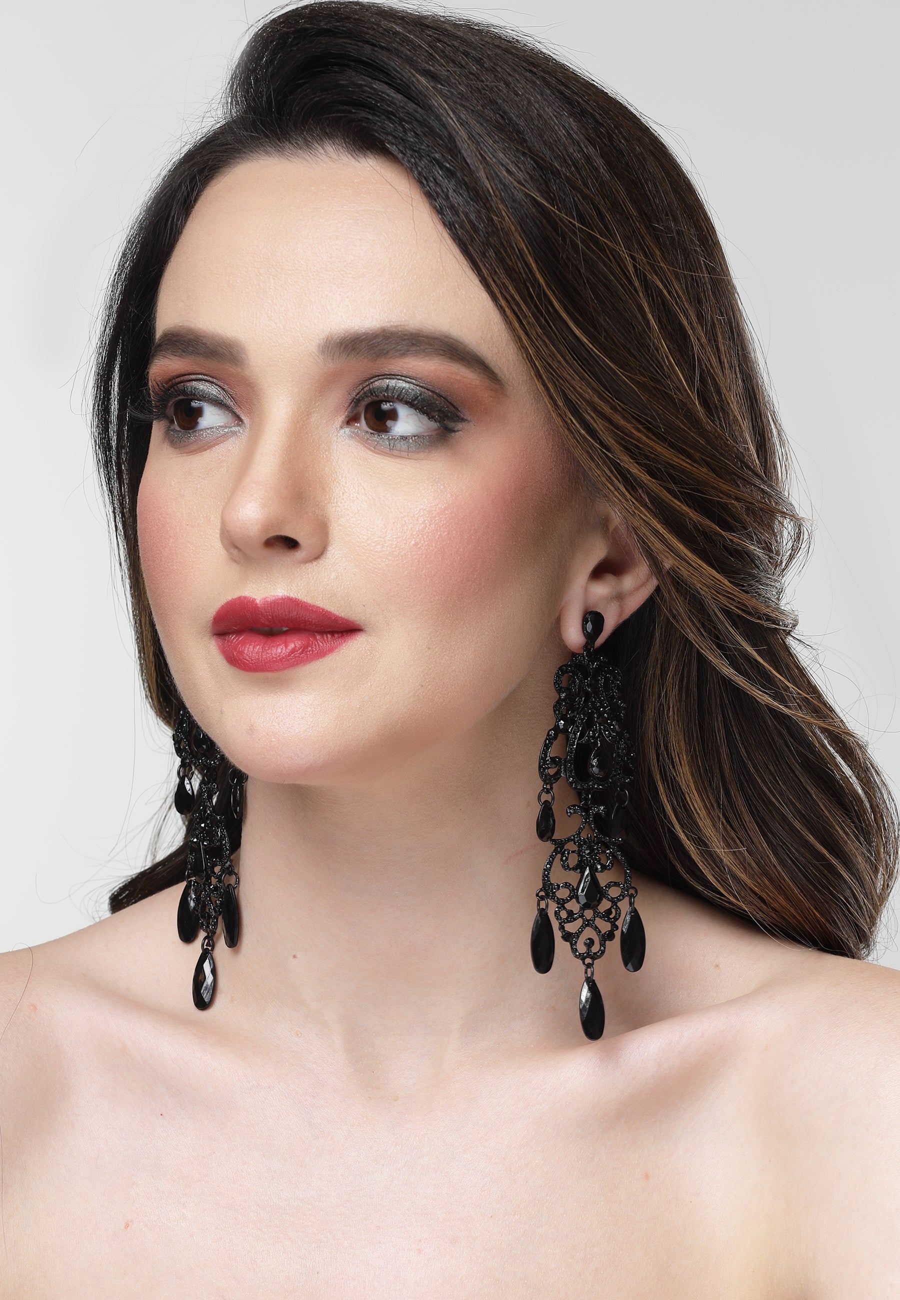 Black Classy Chandelier Earrings