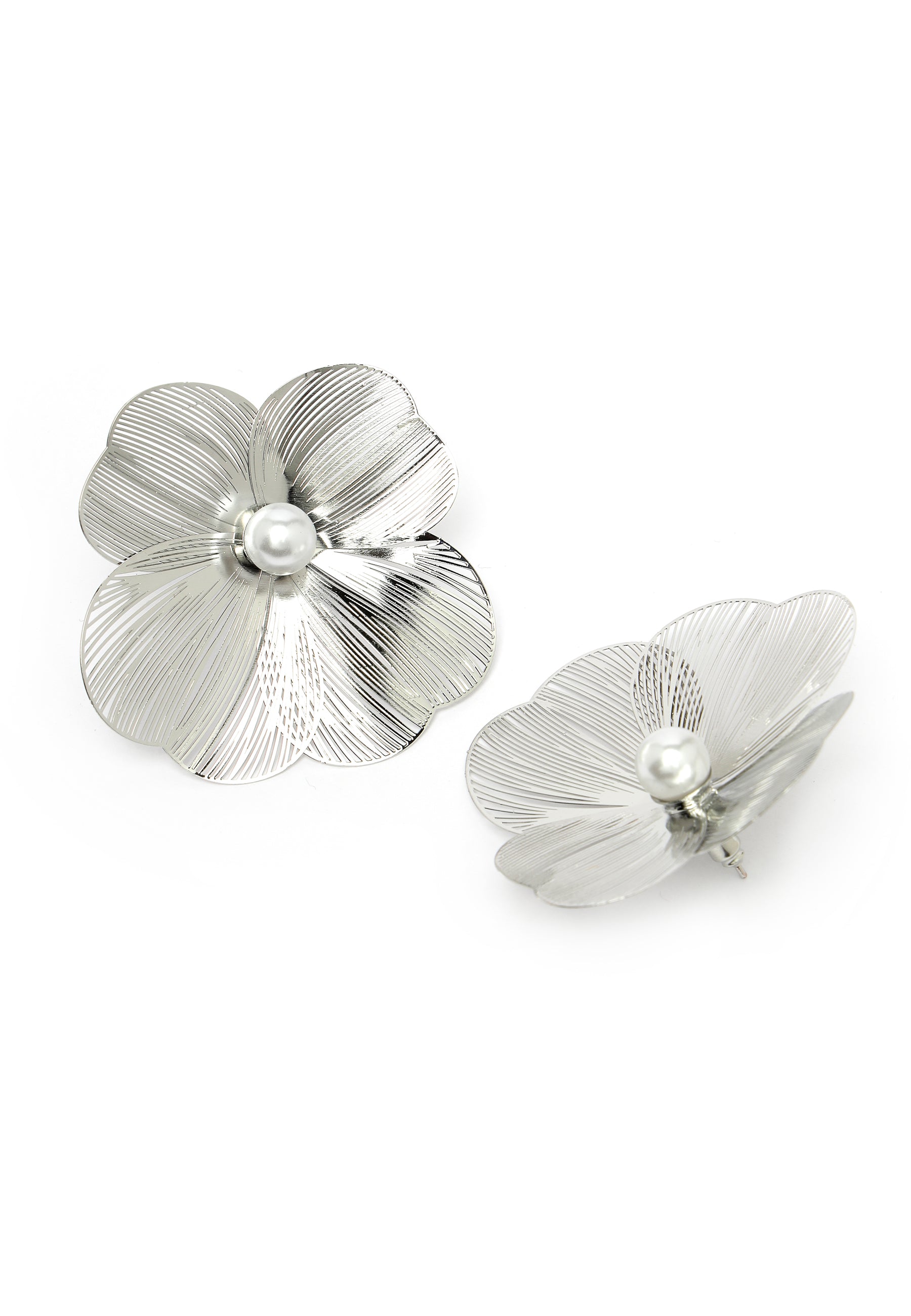 Silver-Coloured Flower Stud Earrings