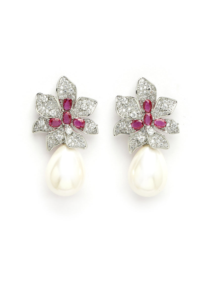 Floral Drop Earrings In Zirconia