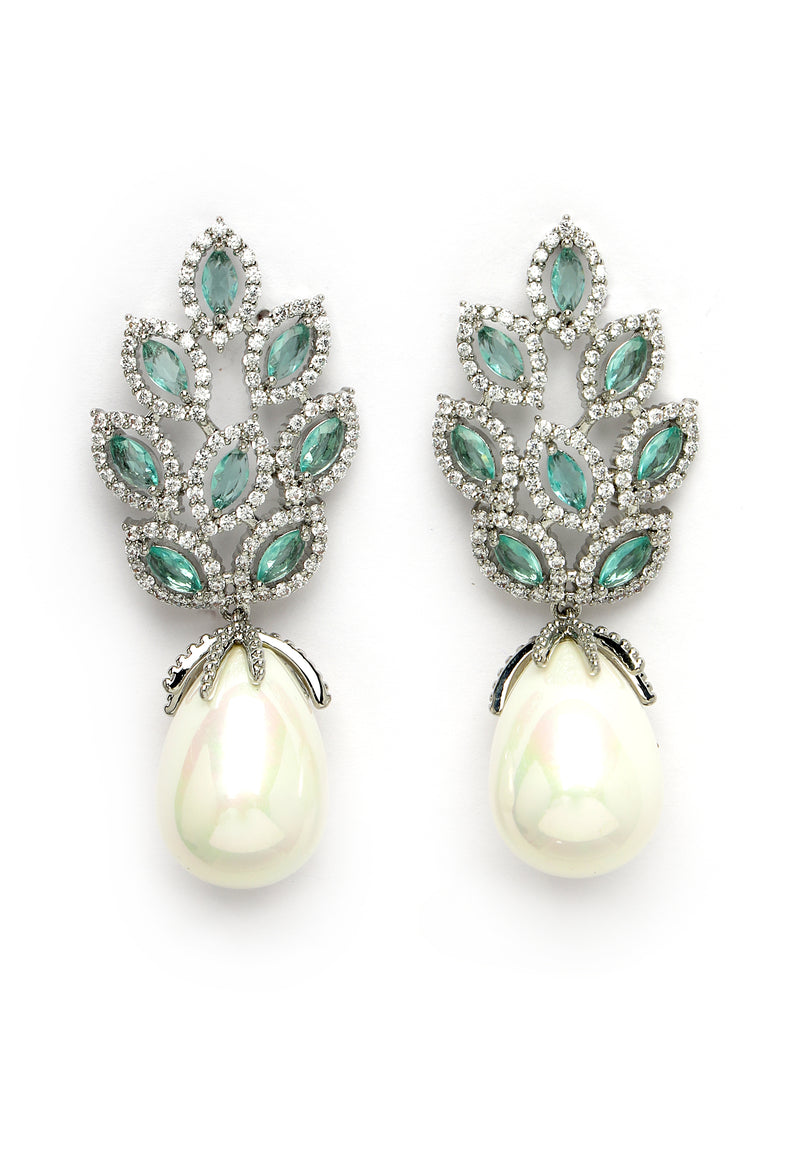 Elegant Leafy Zirconia Drop Earrings