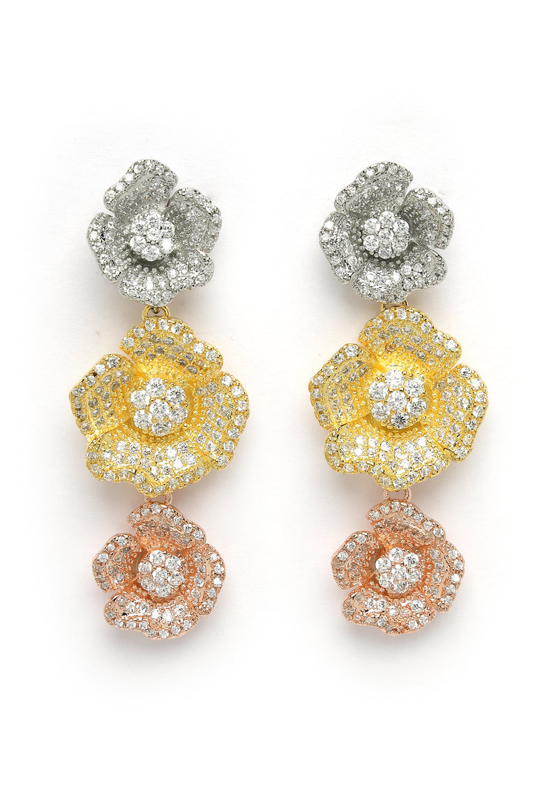 Triple Bloom Zirconia Dangle Earrings