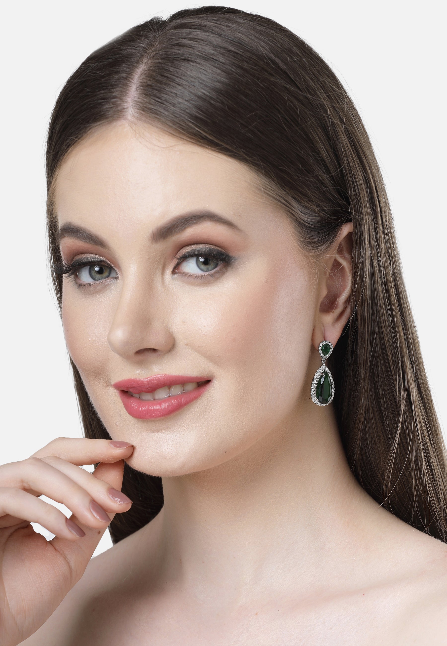 Zirconia Drop Earrings In Green