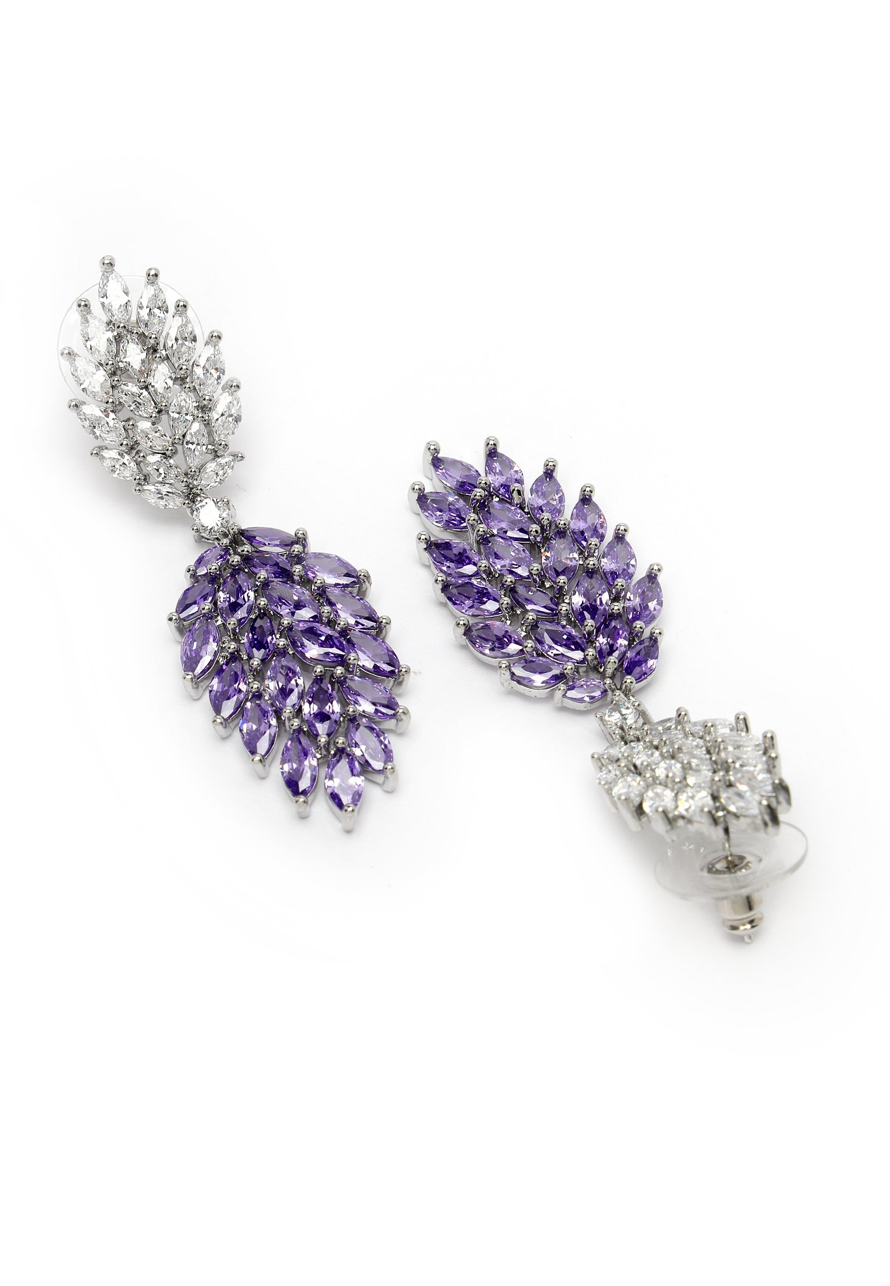 Cubic Zirconia Clustered Leaf Earrings