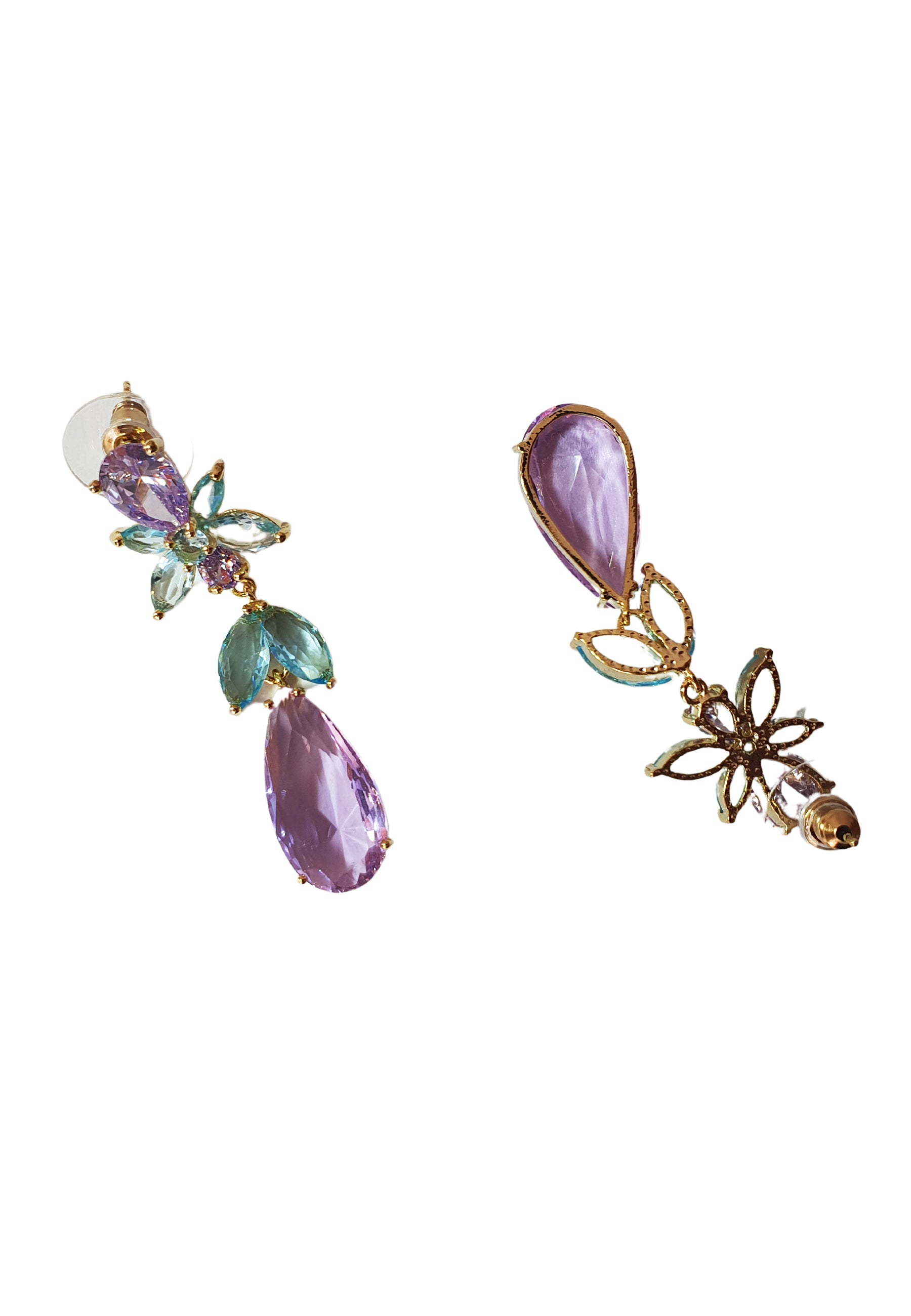 Boucles d'oreilles pendantes florales en zircone cubique