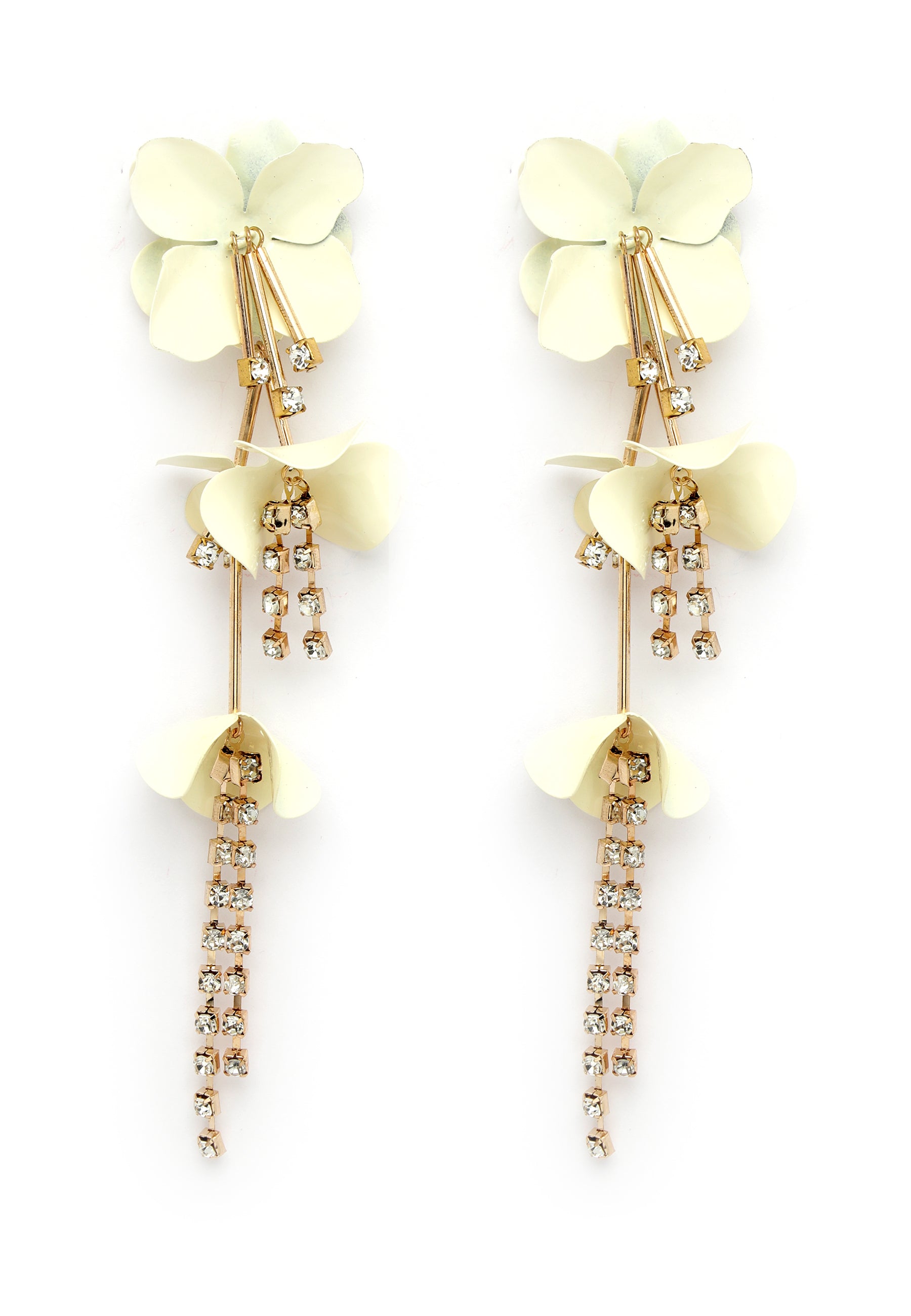 Long White Floral Earrings