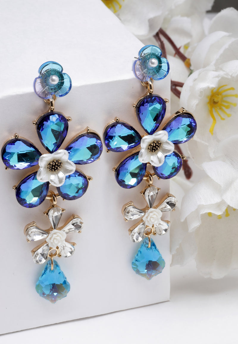 Pendientes colgantes en forma de flor azul