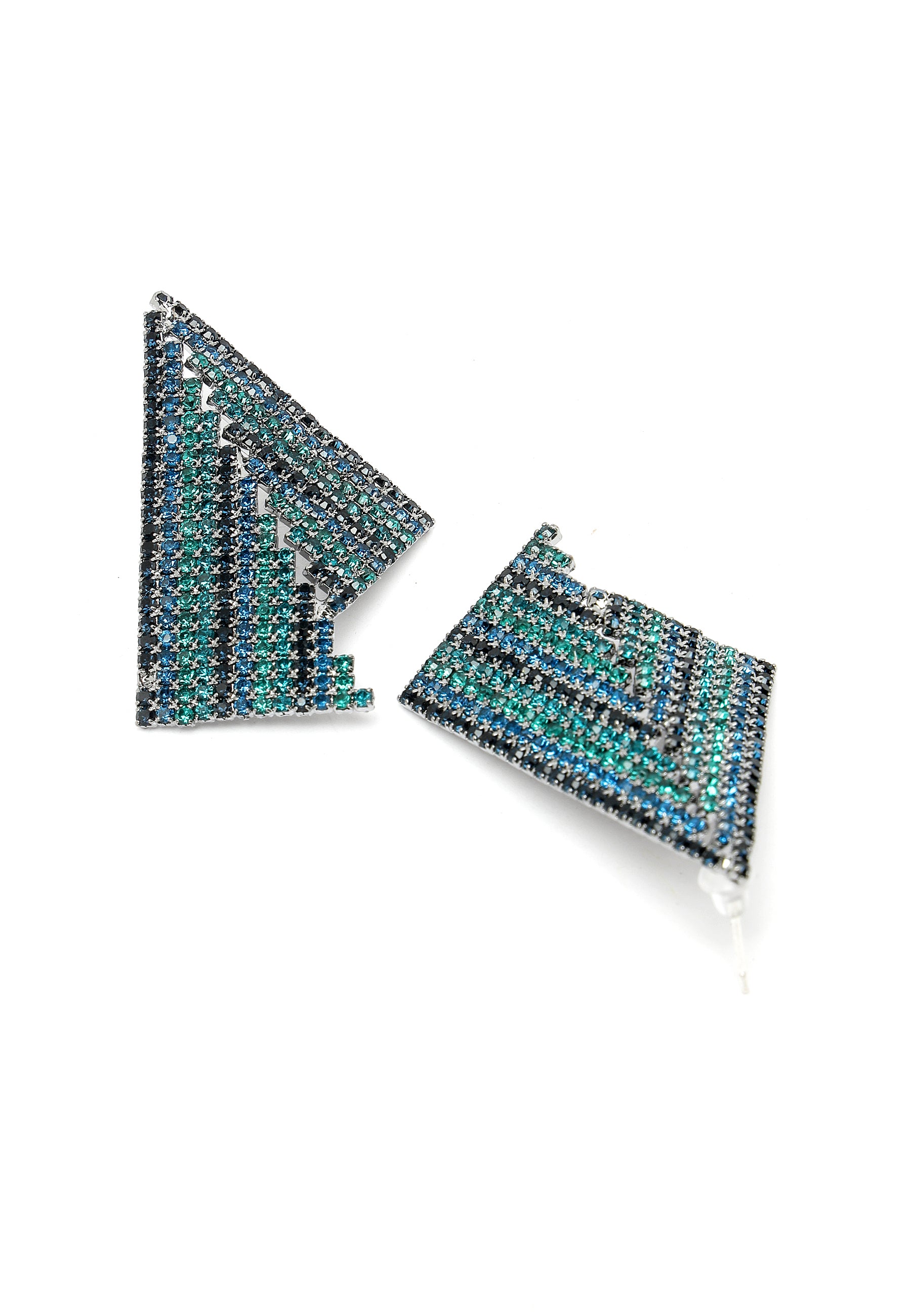 Asymmetrical Triangle Blue Crystal Earrings