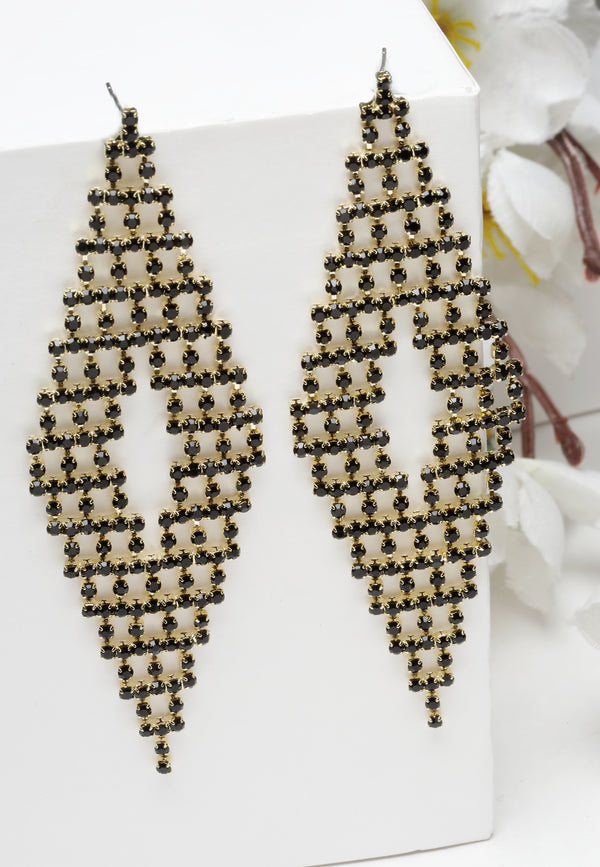 Fantastiska rombformade svarta kristallörhängen