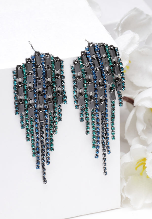 Boucles d'oreilles pendantes cloutées en cristal bleu