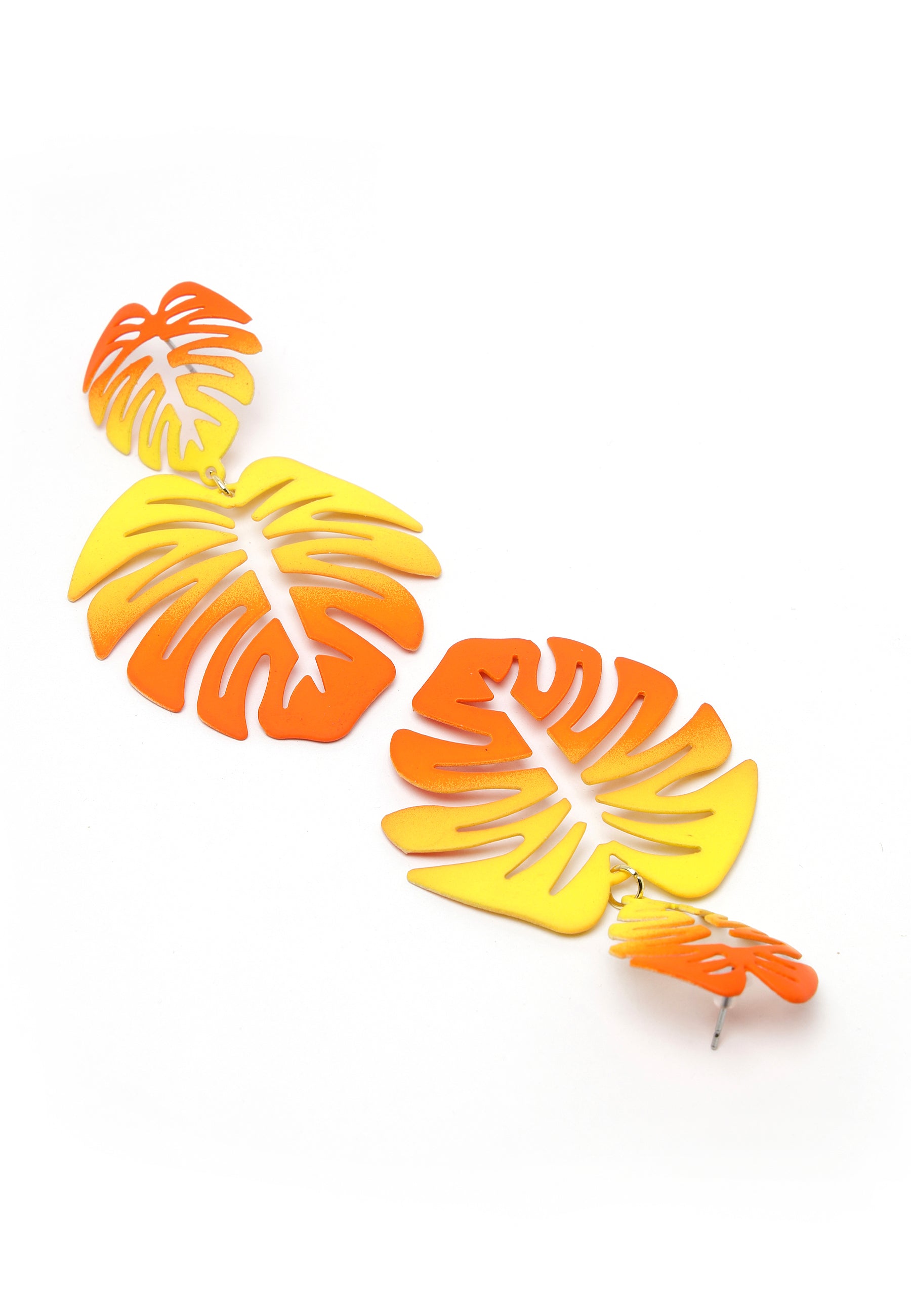 Oranje palmblad bungelende oorbellen