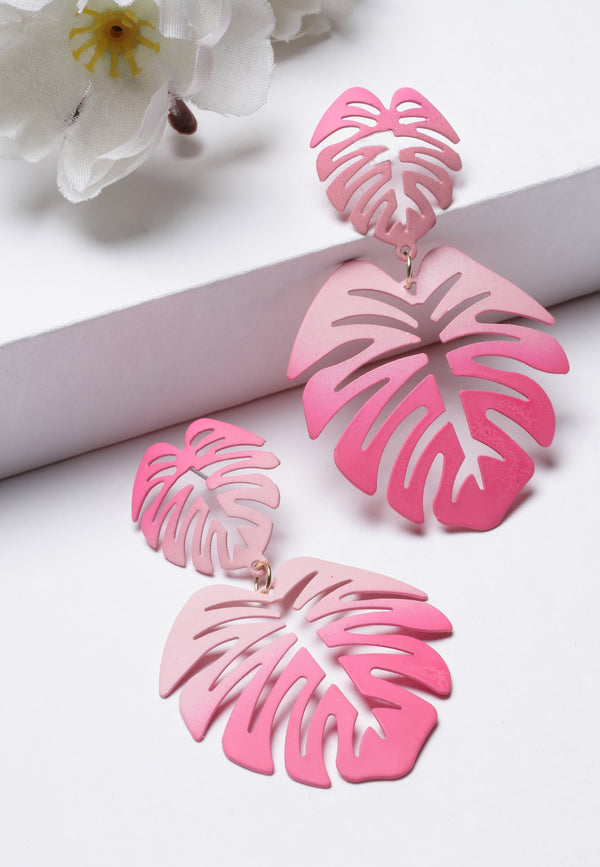 Pink Palm Leaf Dangle Øreringe