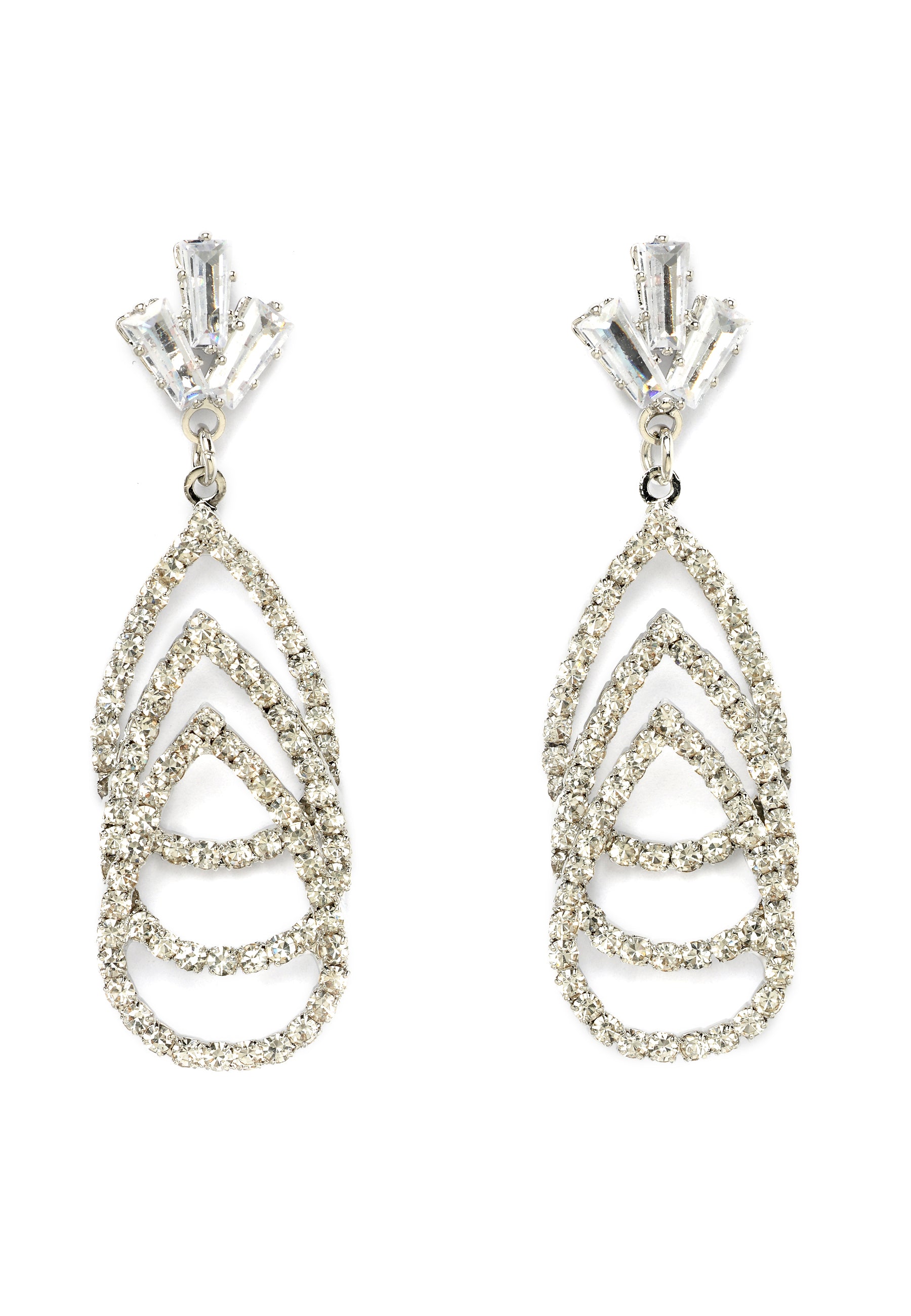 Gleaming Three-Tiered Diamond Drop Earrings