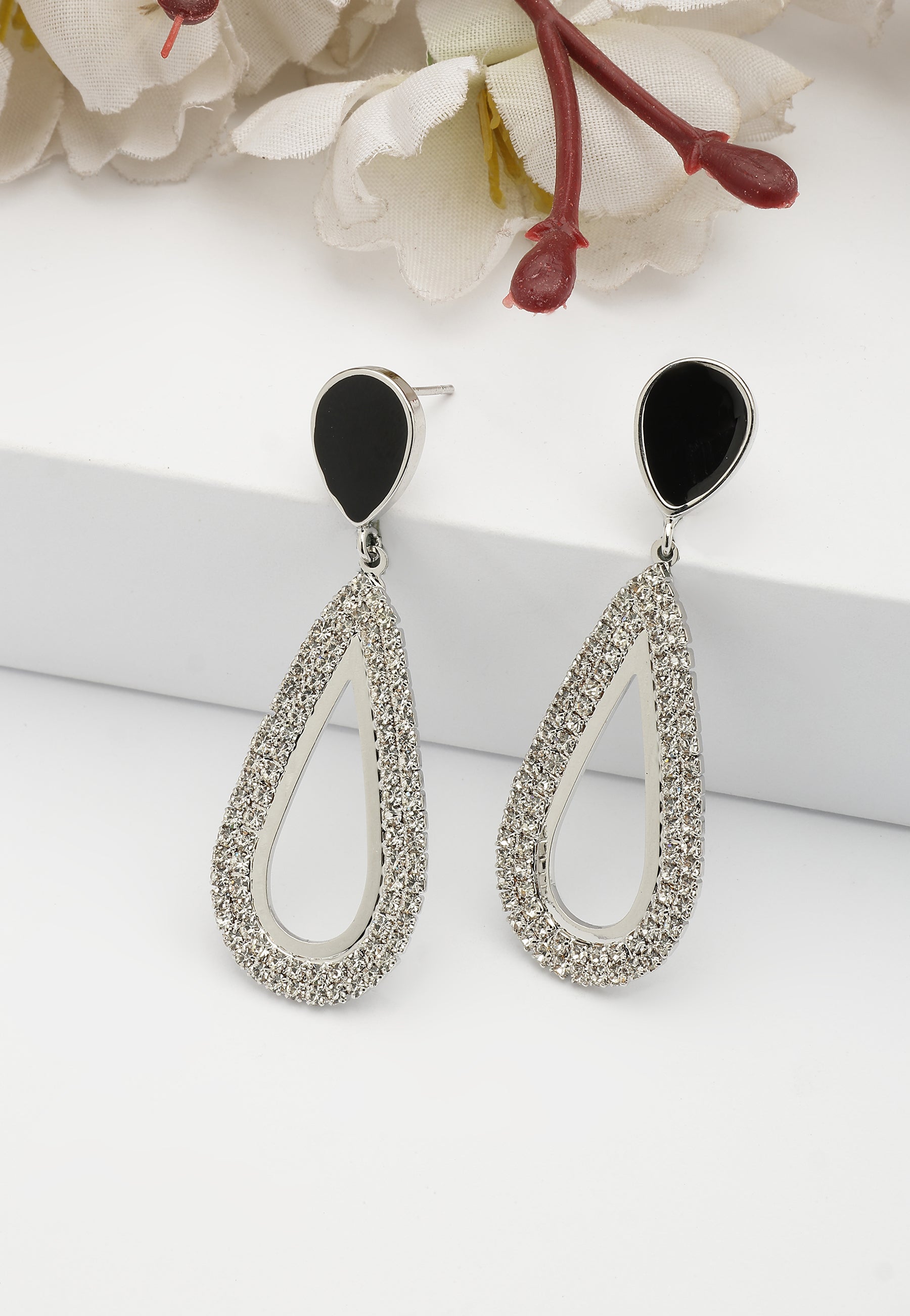 Statement Drop Earrings with Black Accents