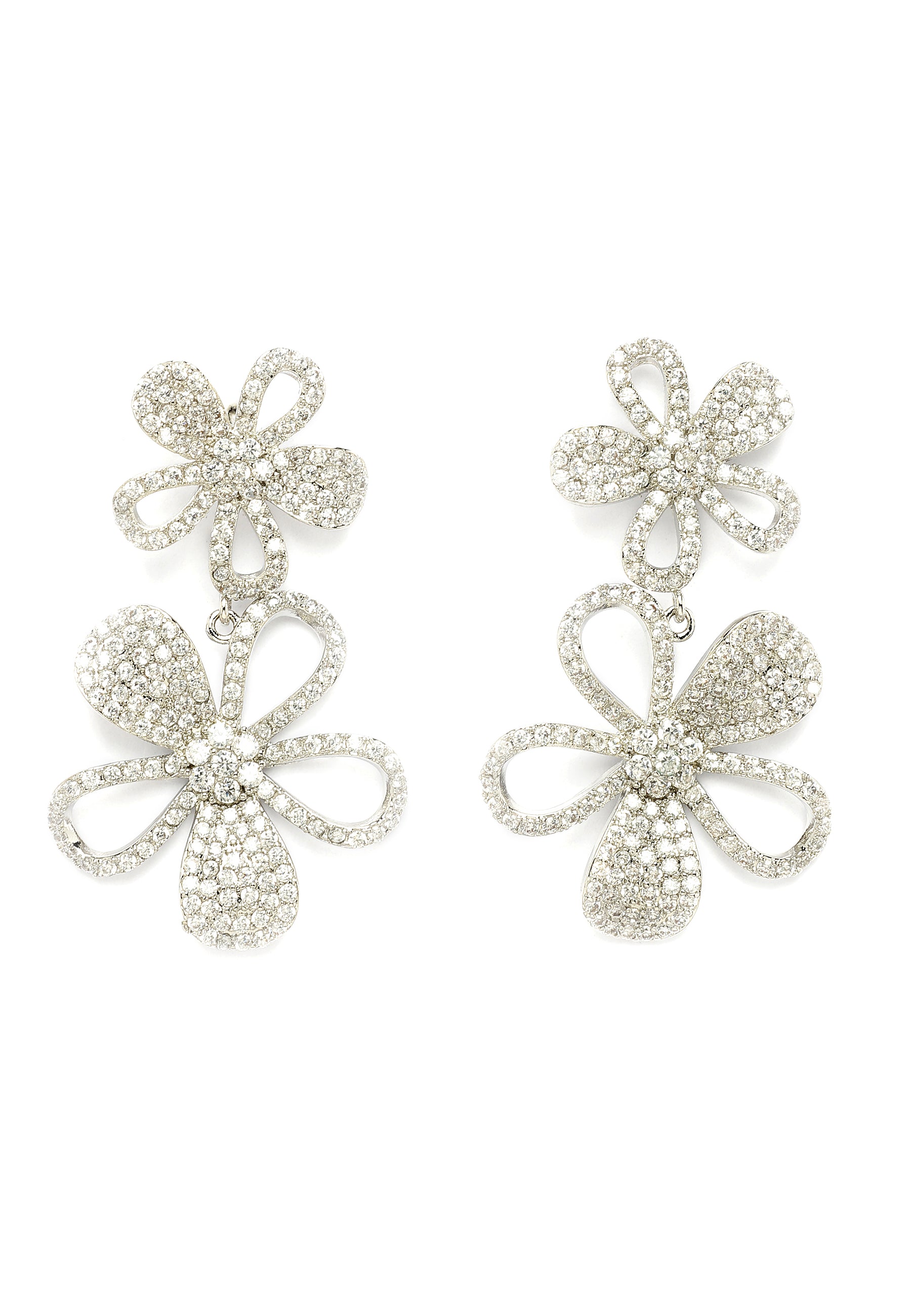 Boucles d'oreilles pendantes doubles fleurs