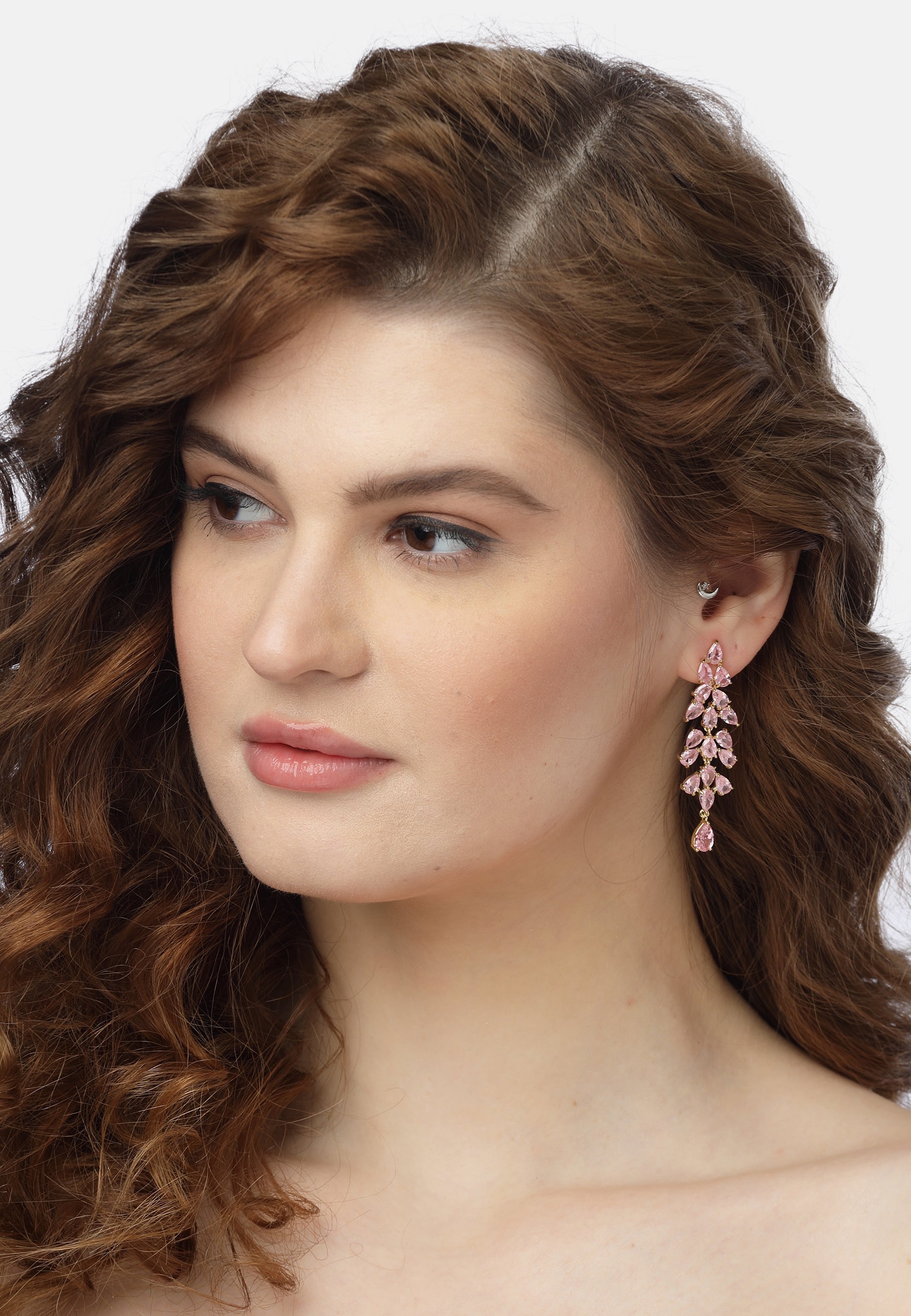 Pink Leafy Drop Earrings