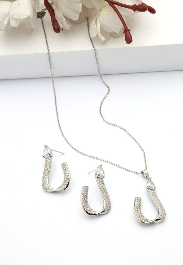 Shimmering Charm Horseshoe Earrings and Necklace Set