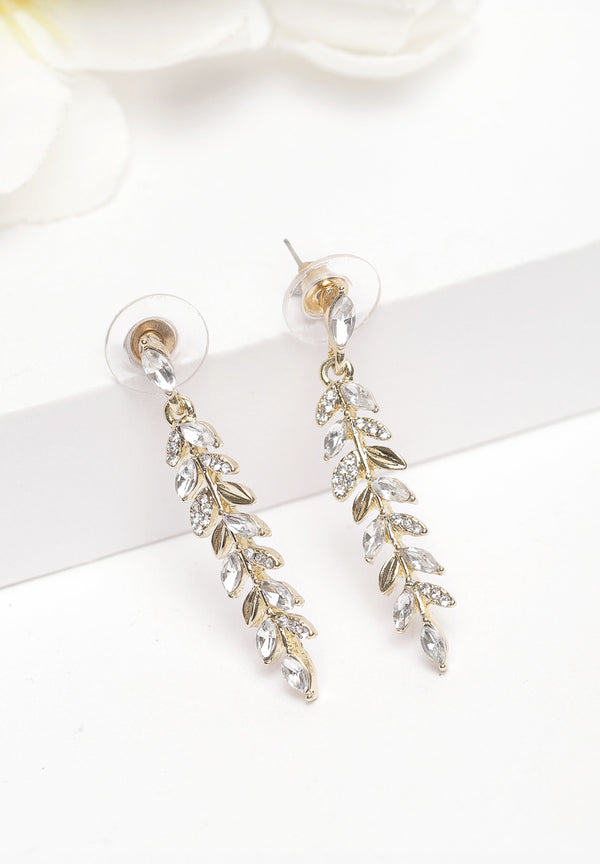 Gold Leaf Crystal Hanging Earrings