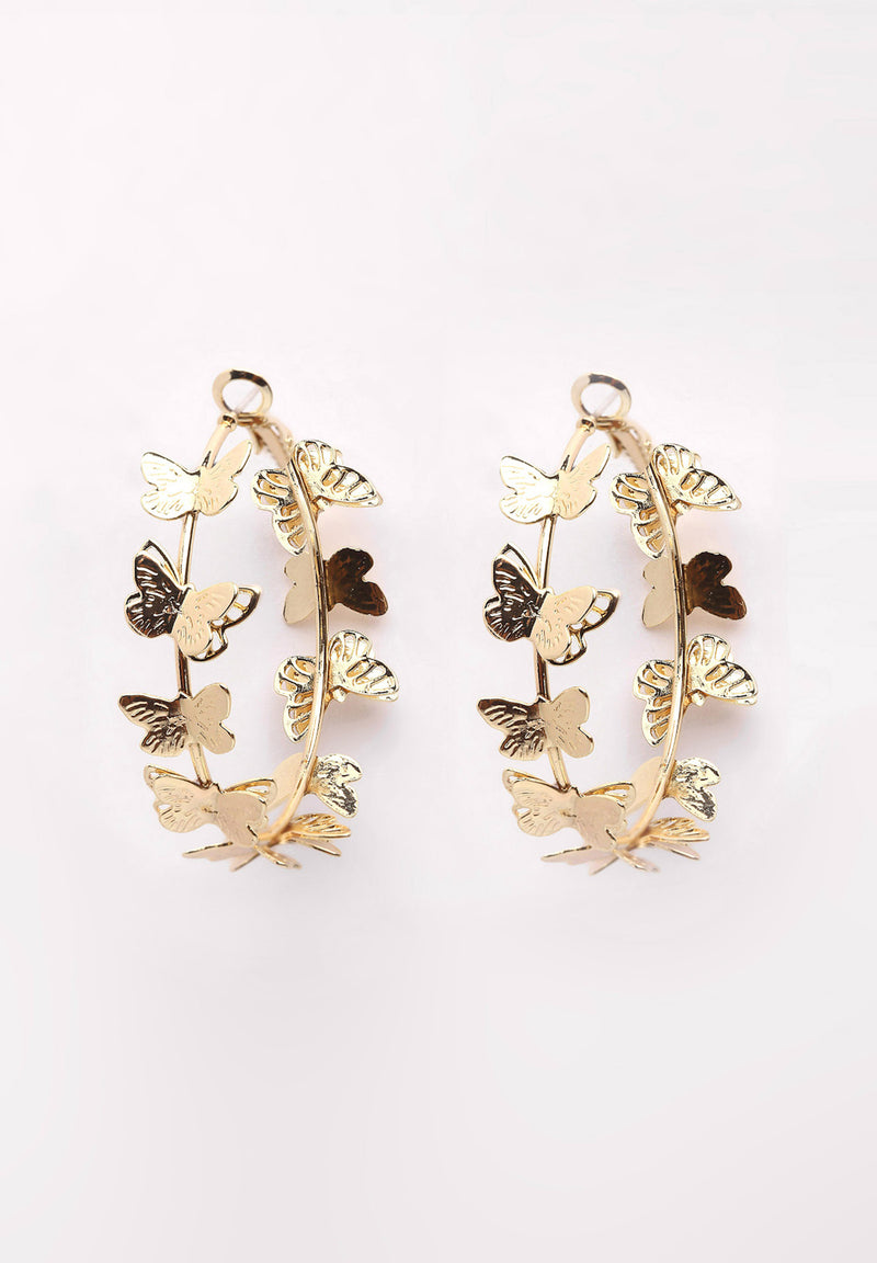 Gold Butterfly Hoop Earrings