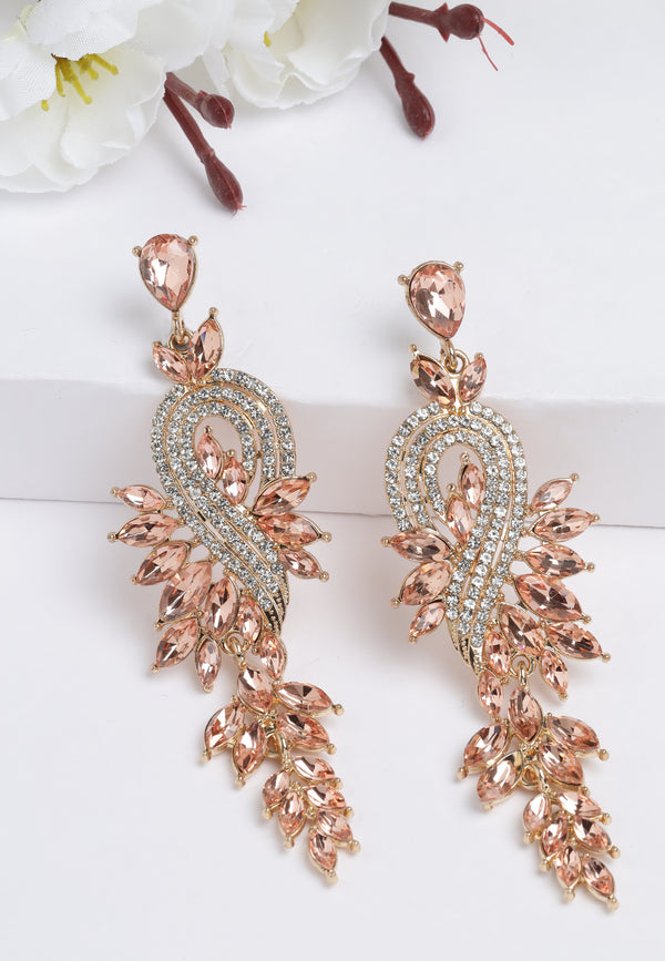 Boucles d'oreilles feuille de cristal dorées