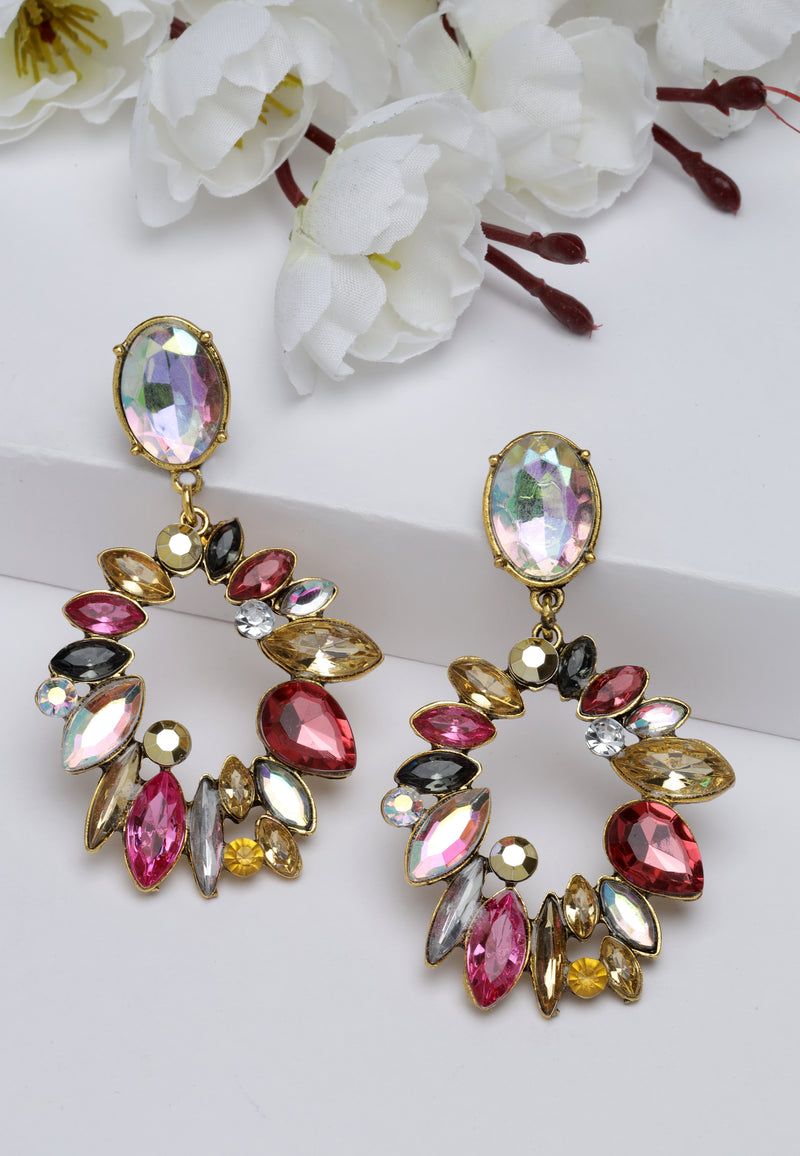 Elegant Crystals Studded Drop Earrings